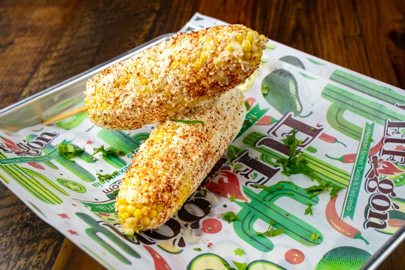 Grilled Mexican street corn (elote) from El Fogón Taquería.