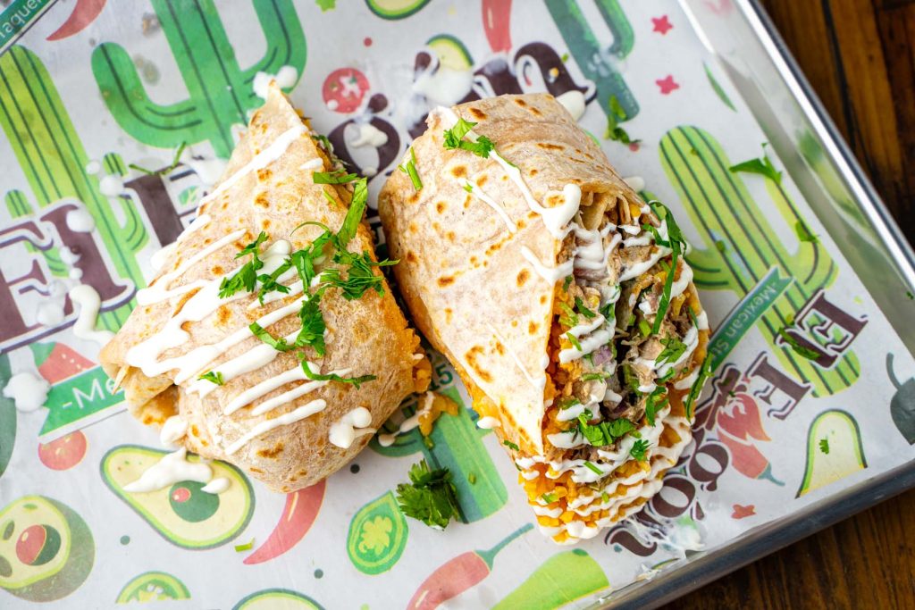 Steak burrito packed with Mexican flavors at El Fogón Taquería.