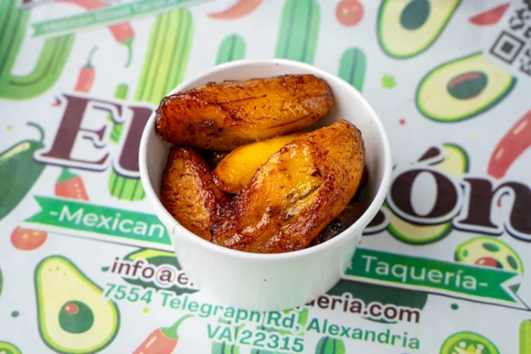 Sweet fried plantains (plátano maduro) served at El Fogón Taquería.